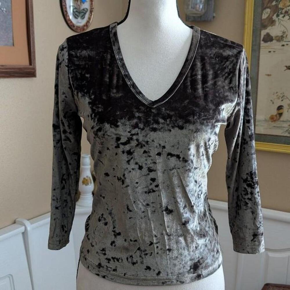 Olive Vintage Y2K/2000s Agua Blues Crushed Velvet 3/4 Sleeve Top
